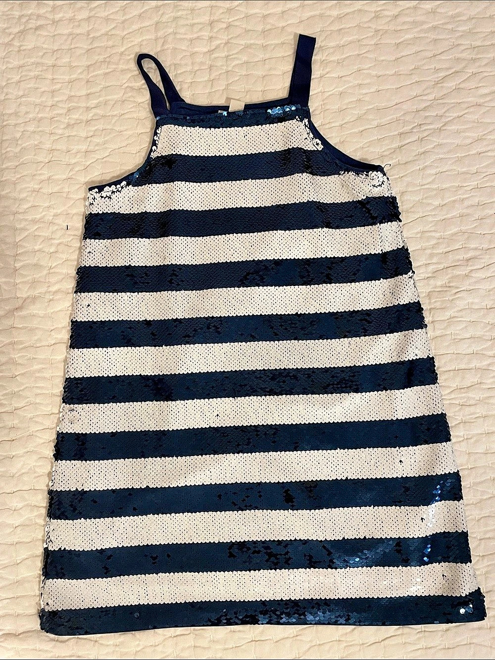 crewcuts Sequin Striped Shift Dress Girls Blue & White Size 8